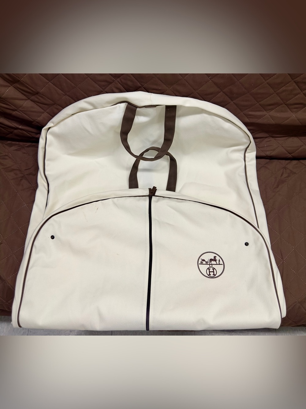 Hermes Cream and Brown Canvas Travel Garment Bag